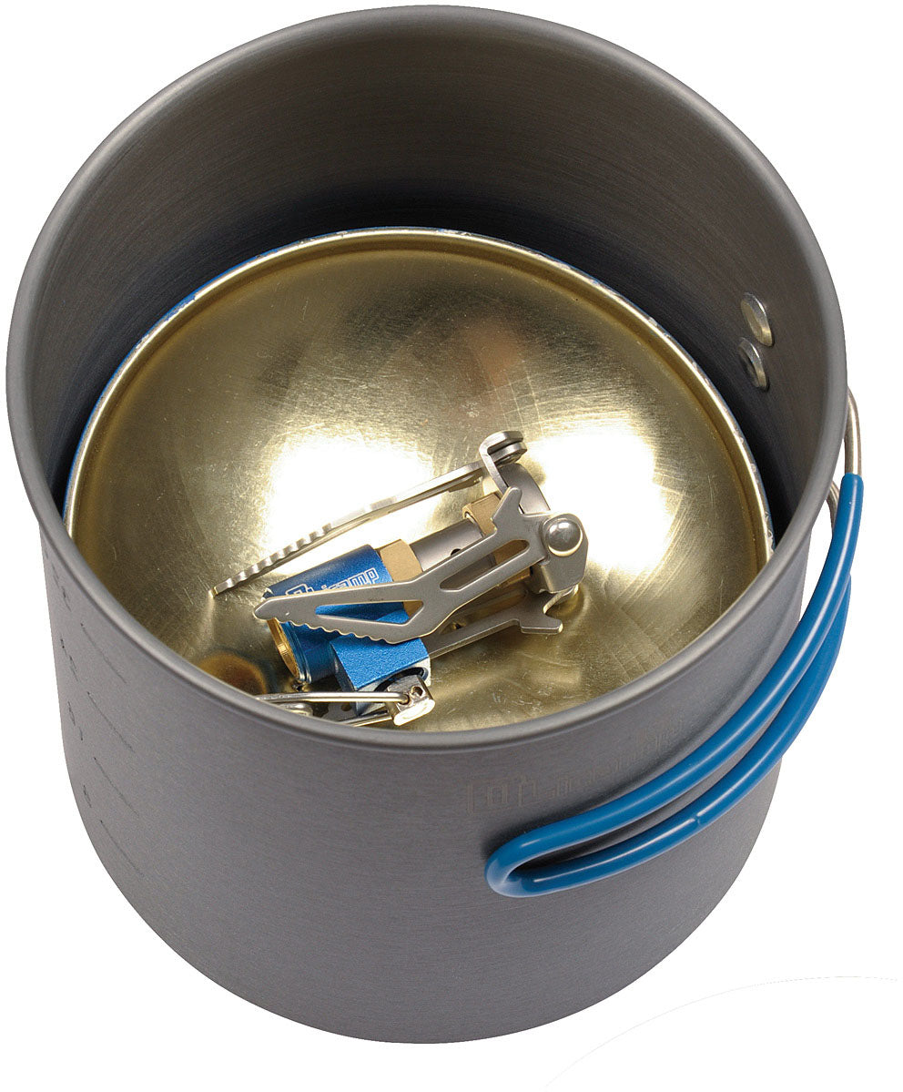 Olicamp Ion stove nested inside the LT pot - cookware storage view