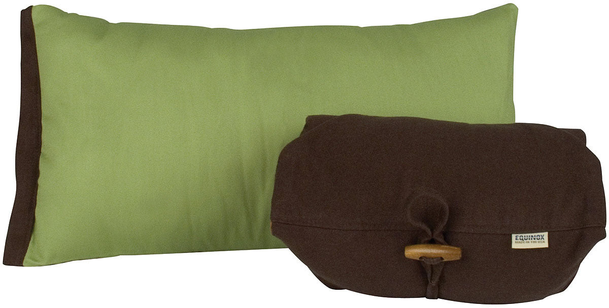 Equinox Eco Armadillo pillow shown unrolled and rolled for packing
