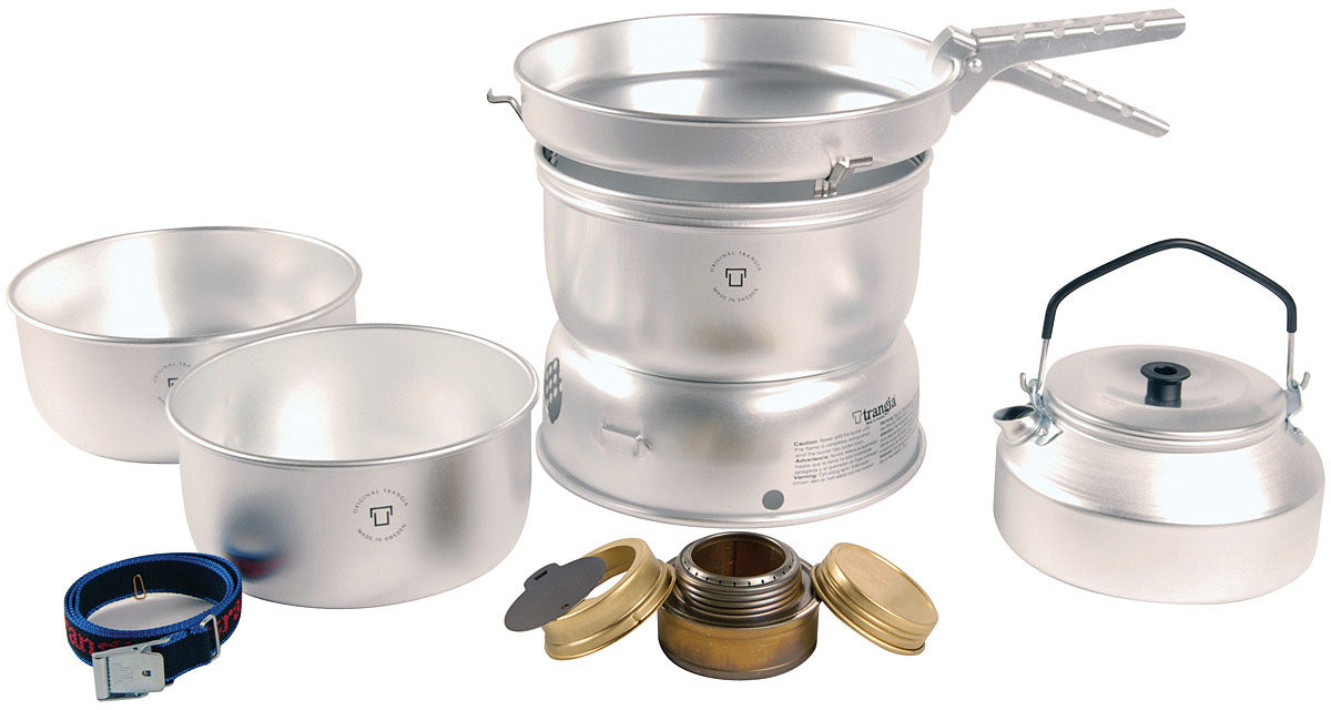 Trangia 25-2 UL kit with aluminum pots, frying pan, kettle, windshields and spirit burner
