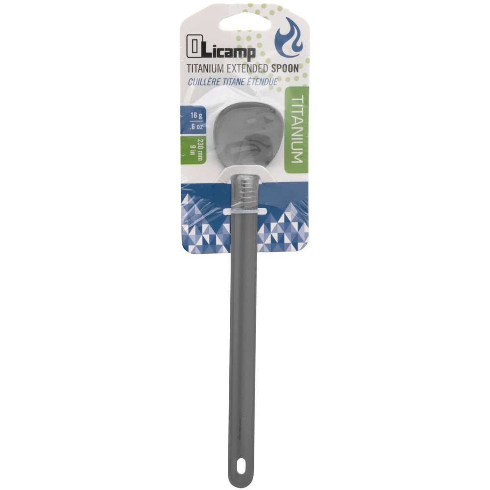 Olicamp Long Titanium Spoon in manufacturer packaging