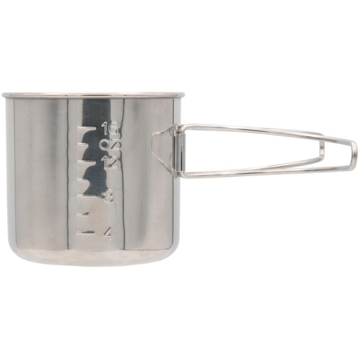 Olicamp stainless steel Space Saver Cup with folding handle and markings