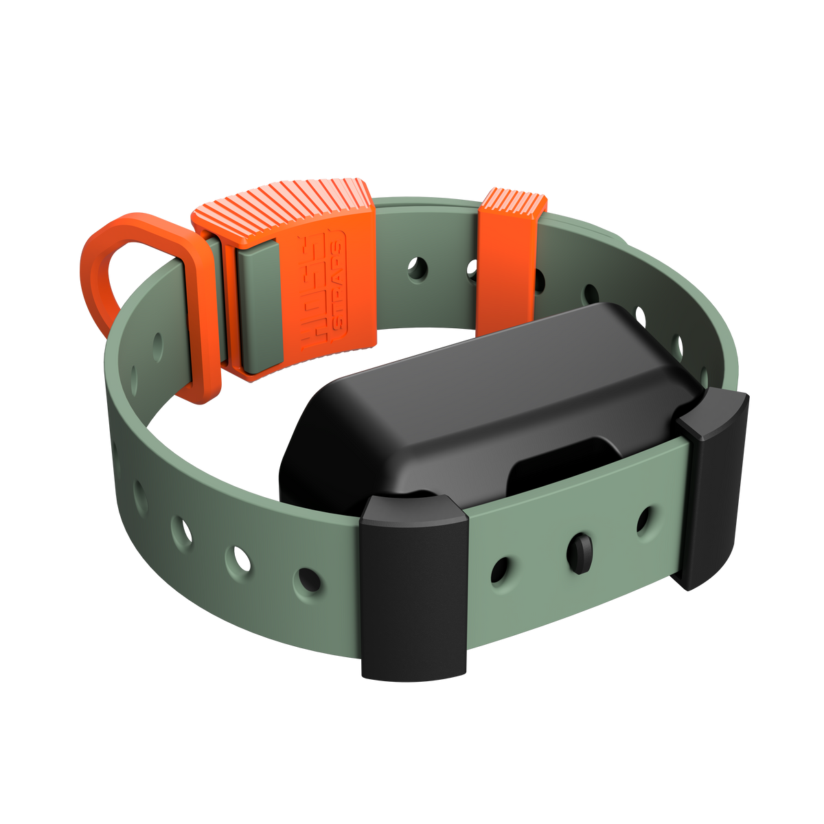 Hoss Straps Training Collar Setup - muted green with orange buckle and collar device example, product view
