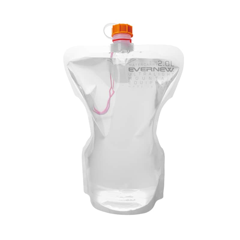 EVERNEW Water Carry 2000 ml collapsible container with an orange screw cap and retaining loop