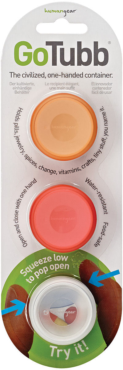 humangear GoTubb Containers - Small, 3 Pack, Clear, Orange & Red