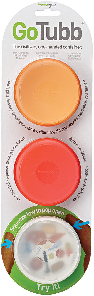 humangear GoTubb Containers - Medium, 3 Pack, Clear, Orange & Red