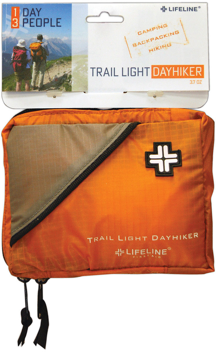 Lifeline Trail Light Day Hiker first aid kit in orange pouch and retail packaging