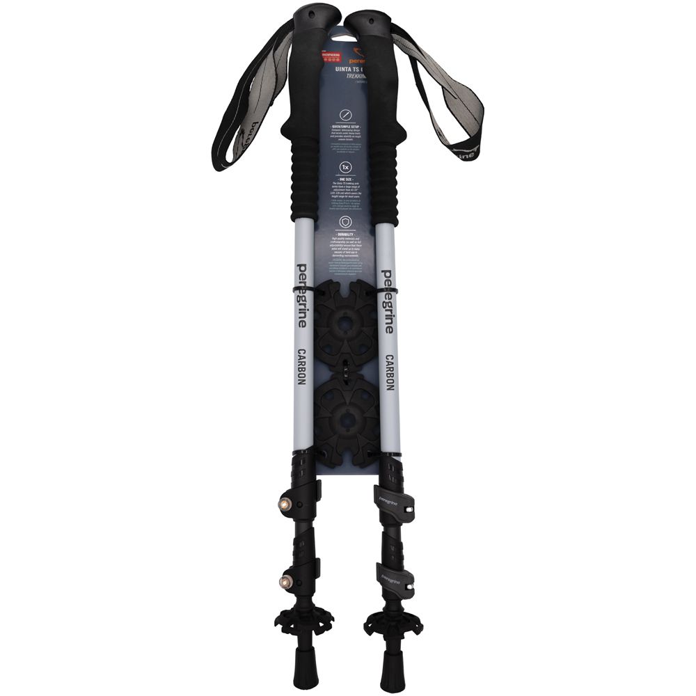 Packaged pair of Peregrine Uinta Carbon telescoping poles with baskets and tip covers