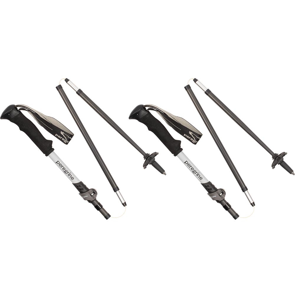 Pair of Peregrine Uinta Carbon folding trekking poles with sections folded for storage