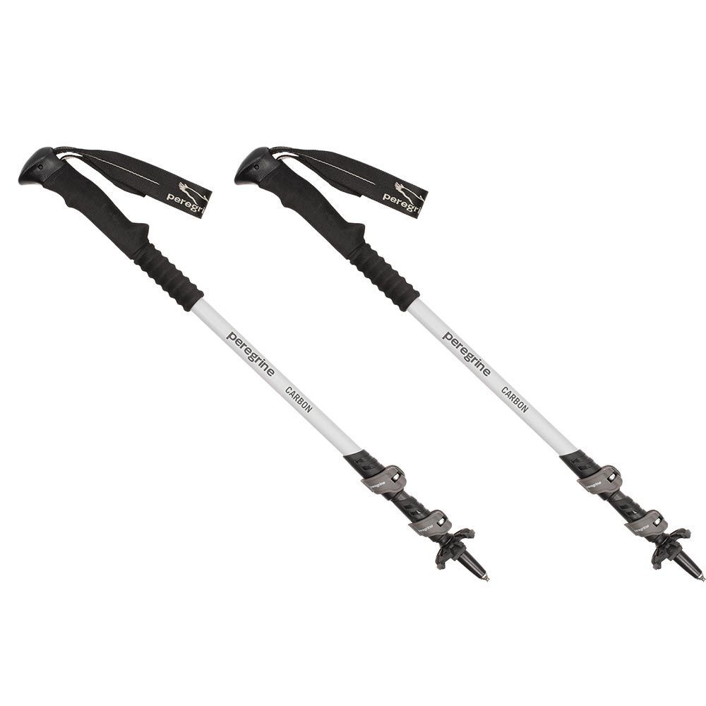Pair of Peregrine Uinta Carbon telescoping trekking poles retracted for storage