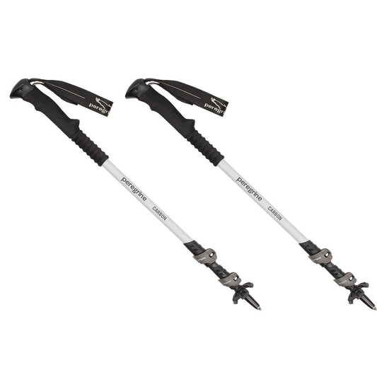 Pair of Peregrine Uinta Carbon telescoping trekking poles retracted for storage