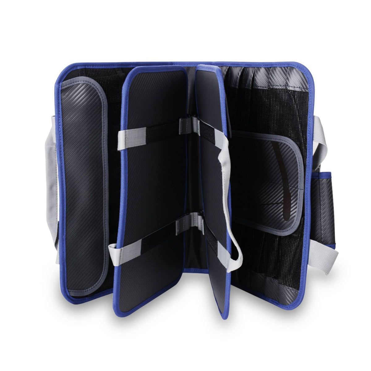 Mustad jig bag opened upright to show internal dividers