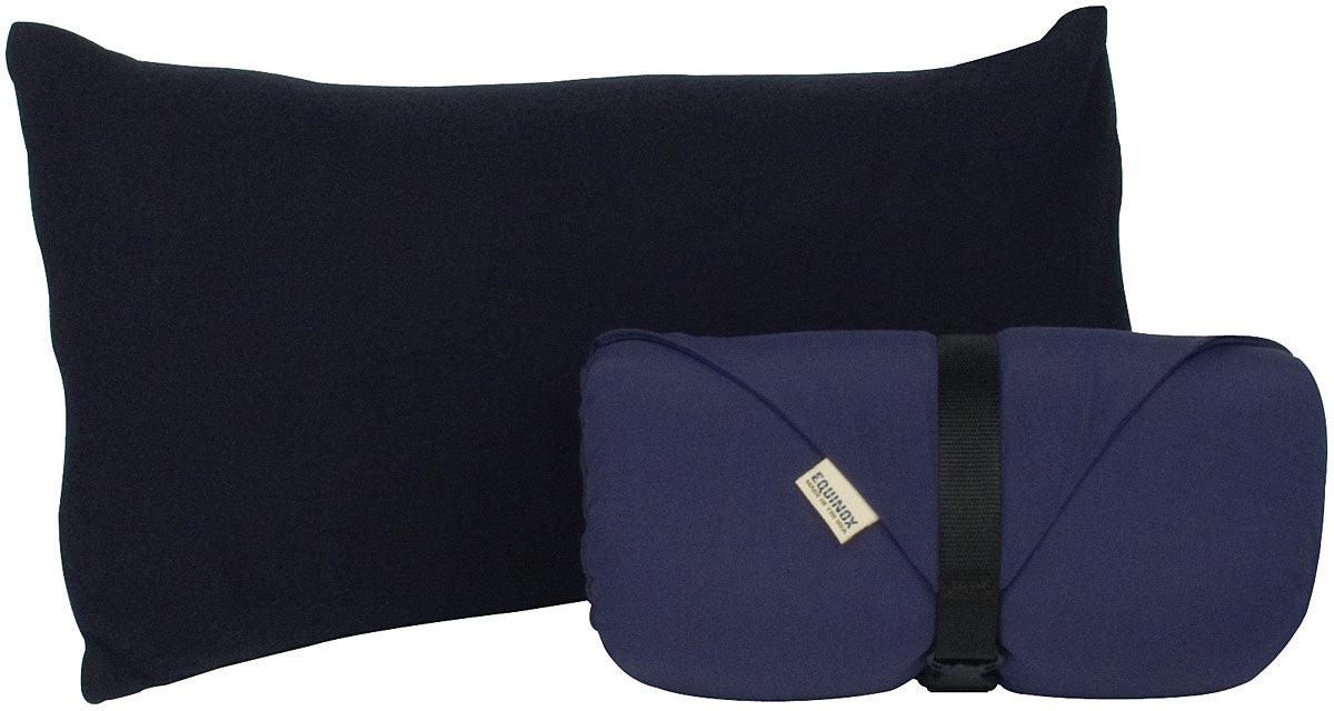 Equinox Armadillo pillow shown unrolled and rolled for packing