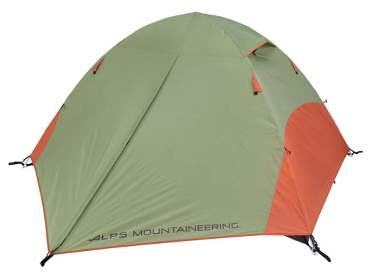 Green and orange ALPS Taurus tent with its rainfly closed