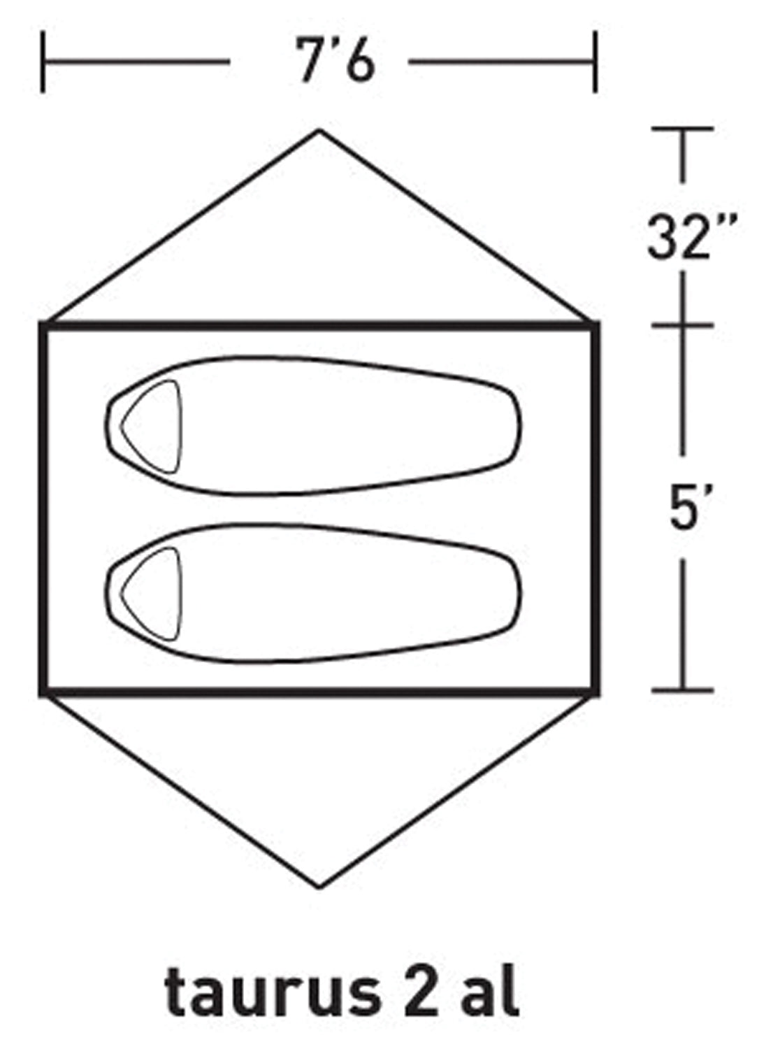 ALPS Taurus 2 floor-plan diagram showing two sleeping bags and vestibules