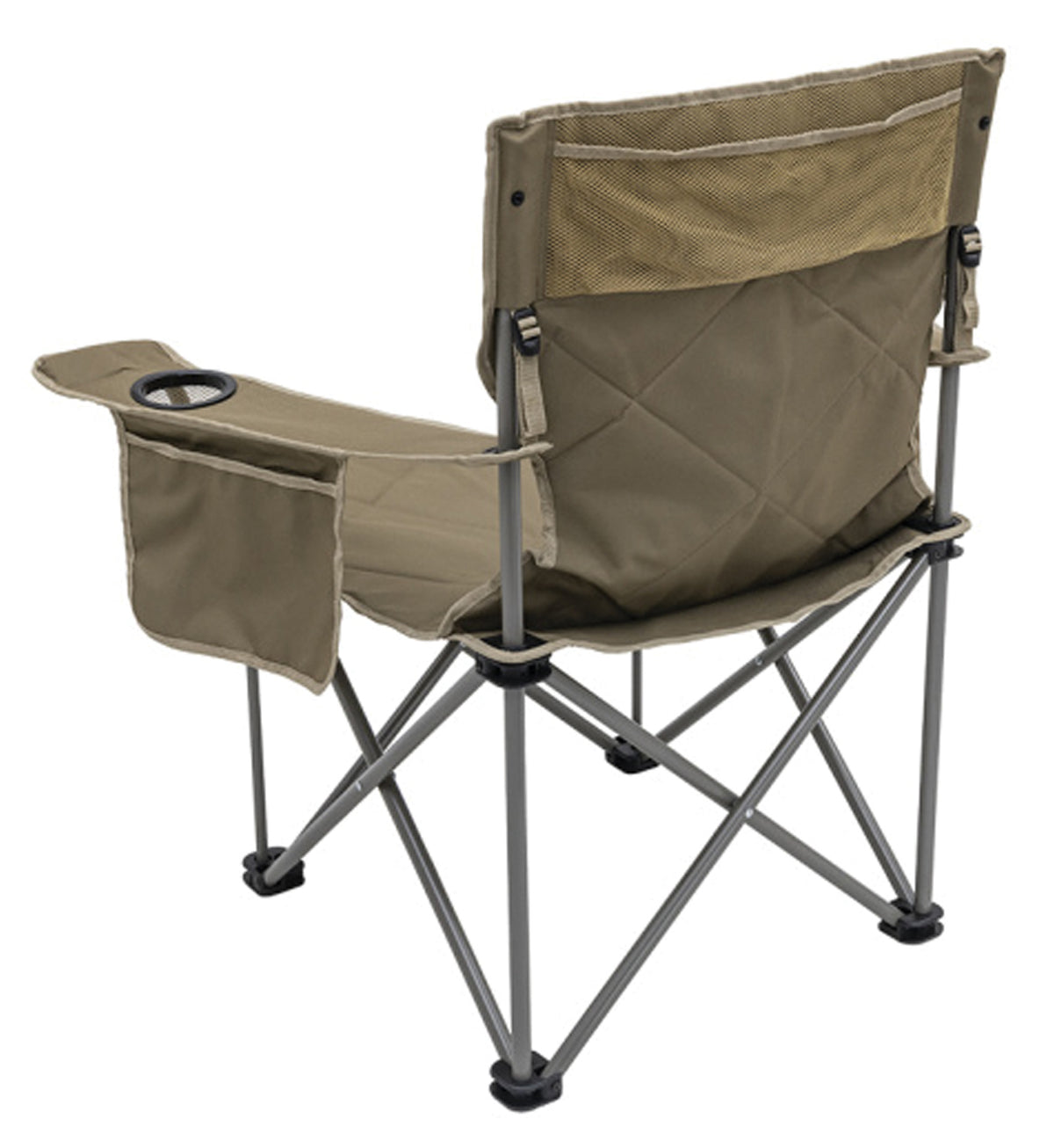 Rear view of ALPS King Kong chair in Clay showing back storage pocket and steel frame