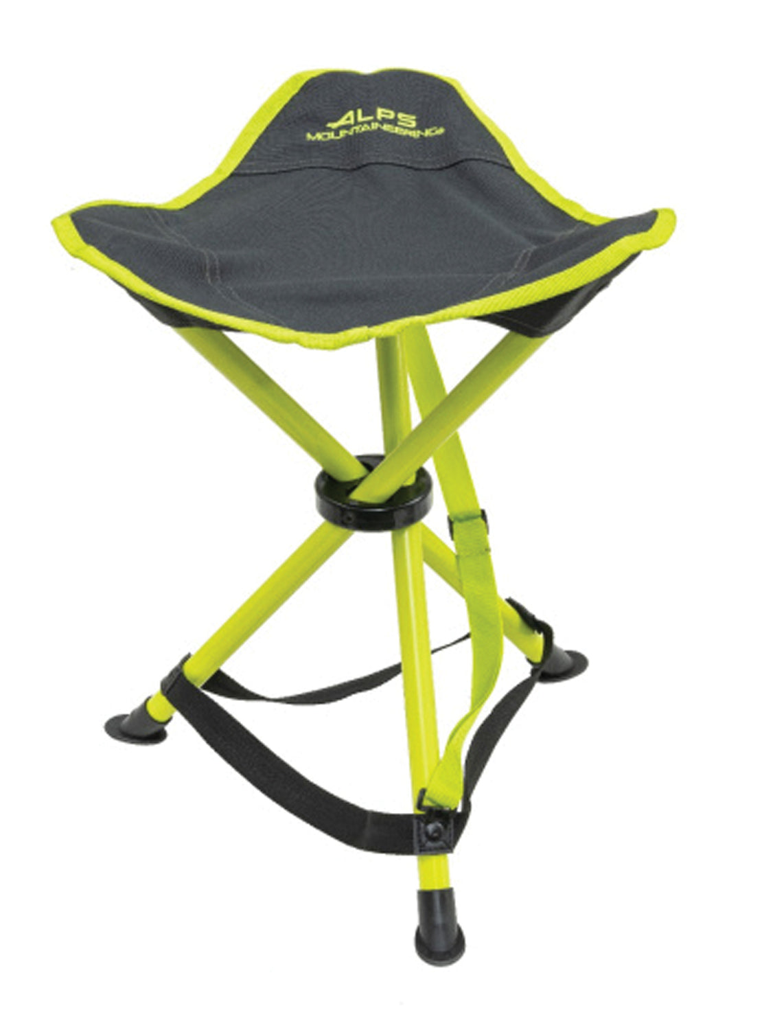 ALPS Tri-Leg Stool in Charcoal/Citrus with triangular seat and lime-green folding legs