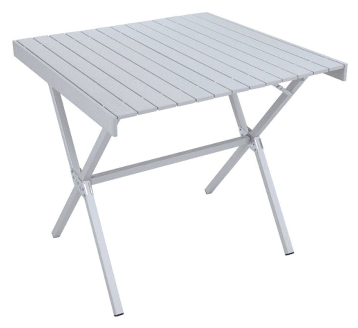 ALPS Square Dining Table in Silver with slatted top and aluminum X-frame