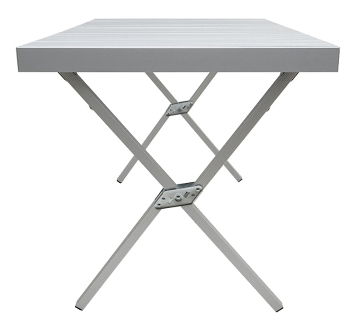 End view of ALPS Regular Dining Table showing its X-shaped support frame