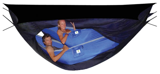 Hammock Bliss Sky Tent 2 shelter shown with two occupied hammocks; hammocks sold separately