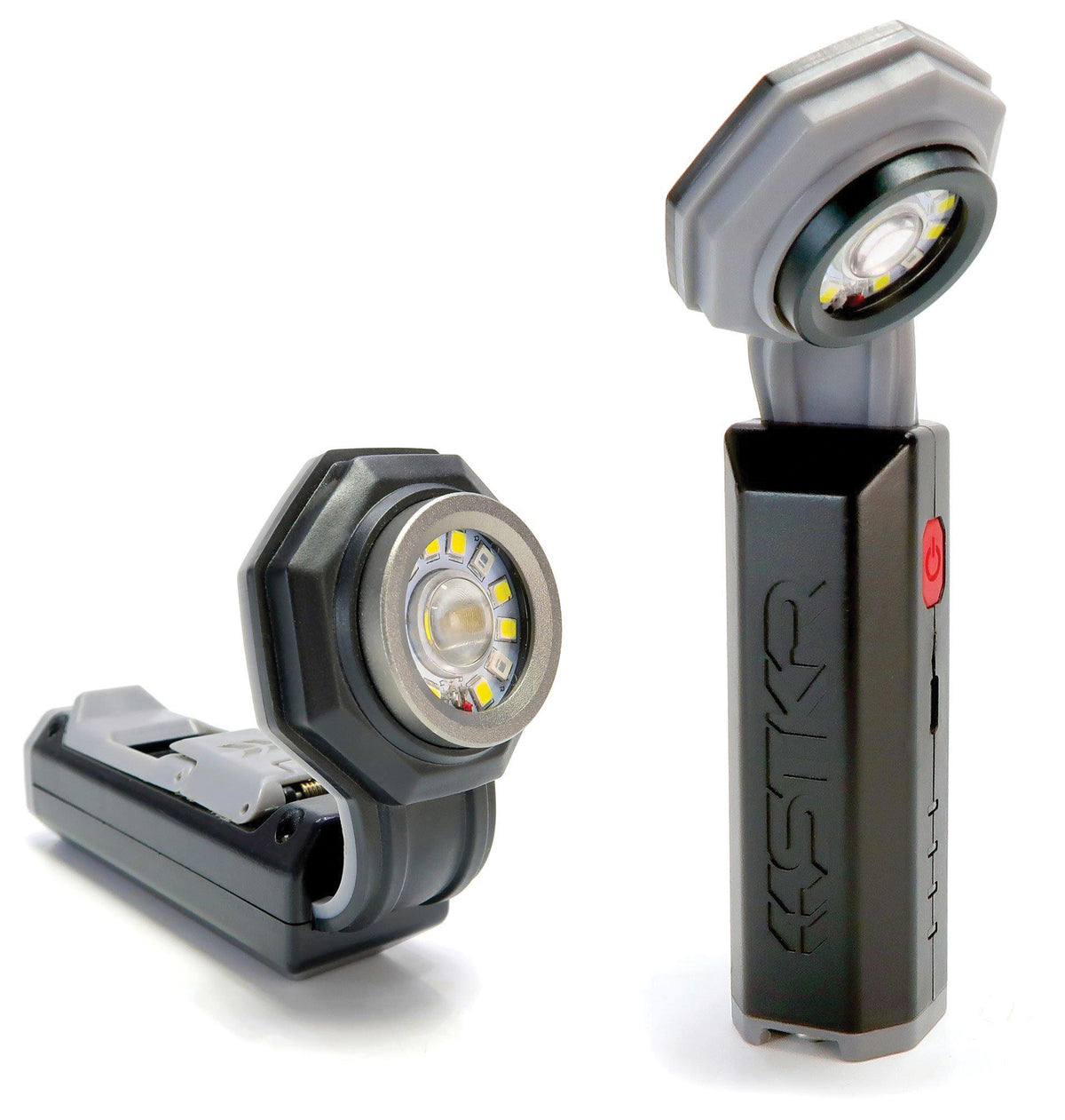 STKR FLEXIT Pocket Light 4.0 standing upright and bent forward to aim its light