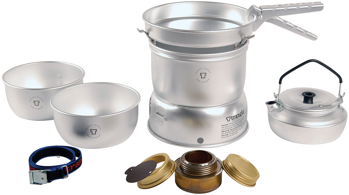 Trangia 27-2 UL kit with aluminum pots, frying pan, kettle, windshields and spirit burner