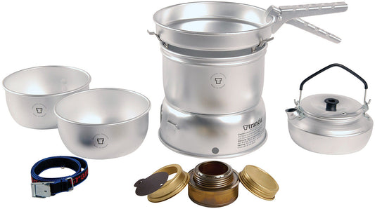 Trangia 27-2 UL kit with aluminum pots, frying pan, kettle, windshields and spirit burner