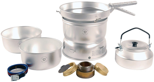 Trangia 25-2 UL kit with aluminum pots, frying pan, kettle, windshields and spirit burner