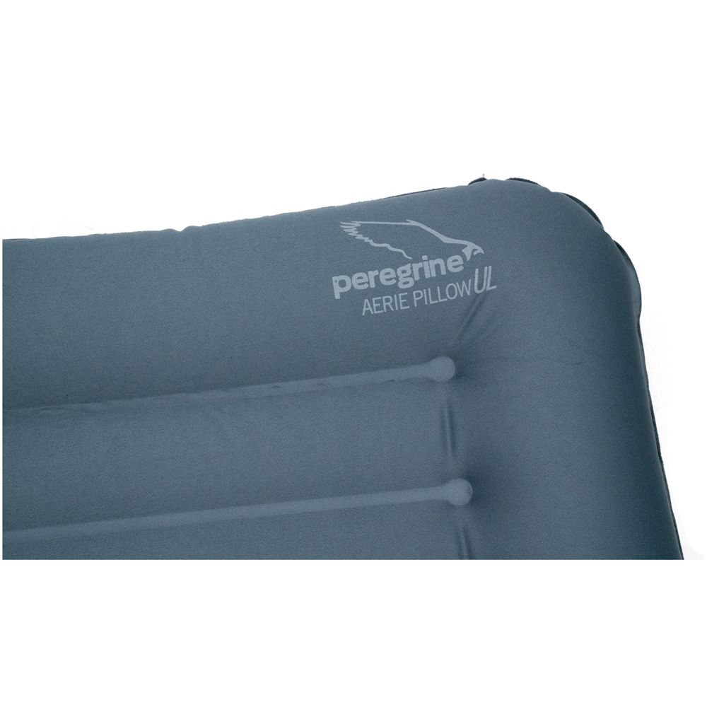 Close-up of the Peregrine Aerie Ultralight Pillow's soft top and logo