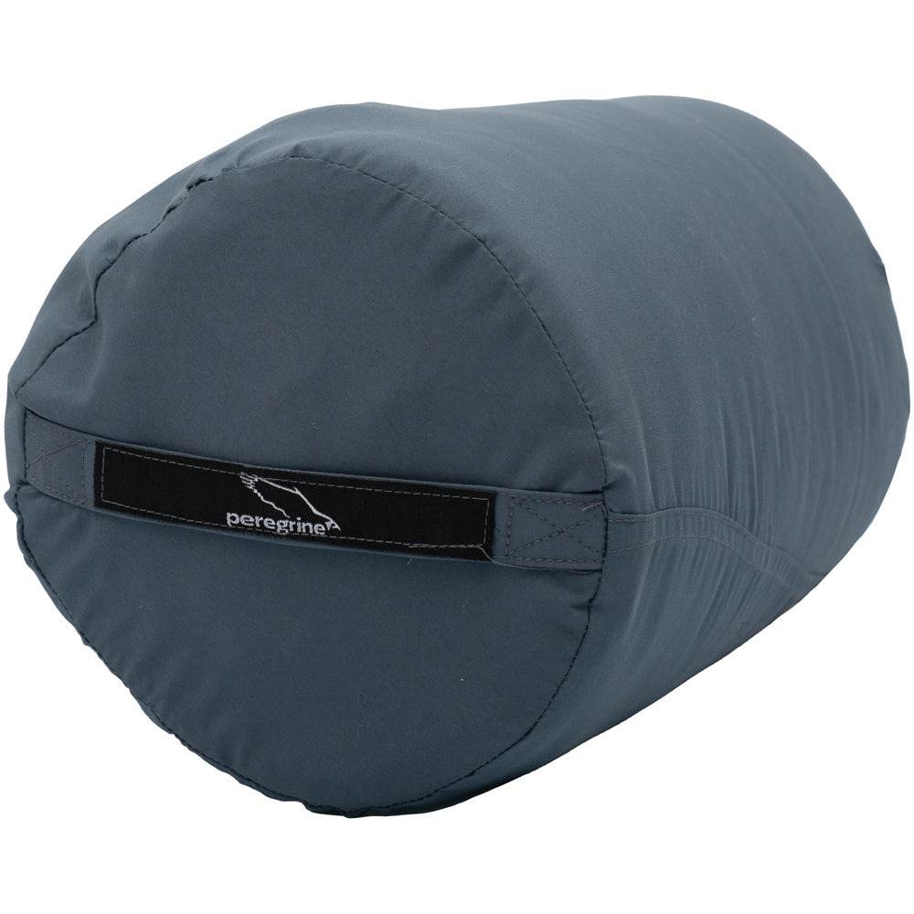 Peregrine Link-Up Single Stone Gray quilt packed in its handled stuff sack