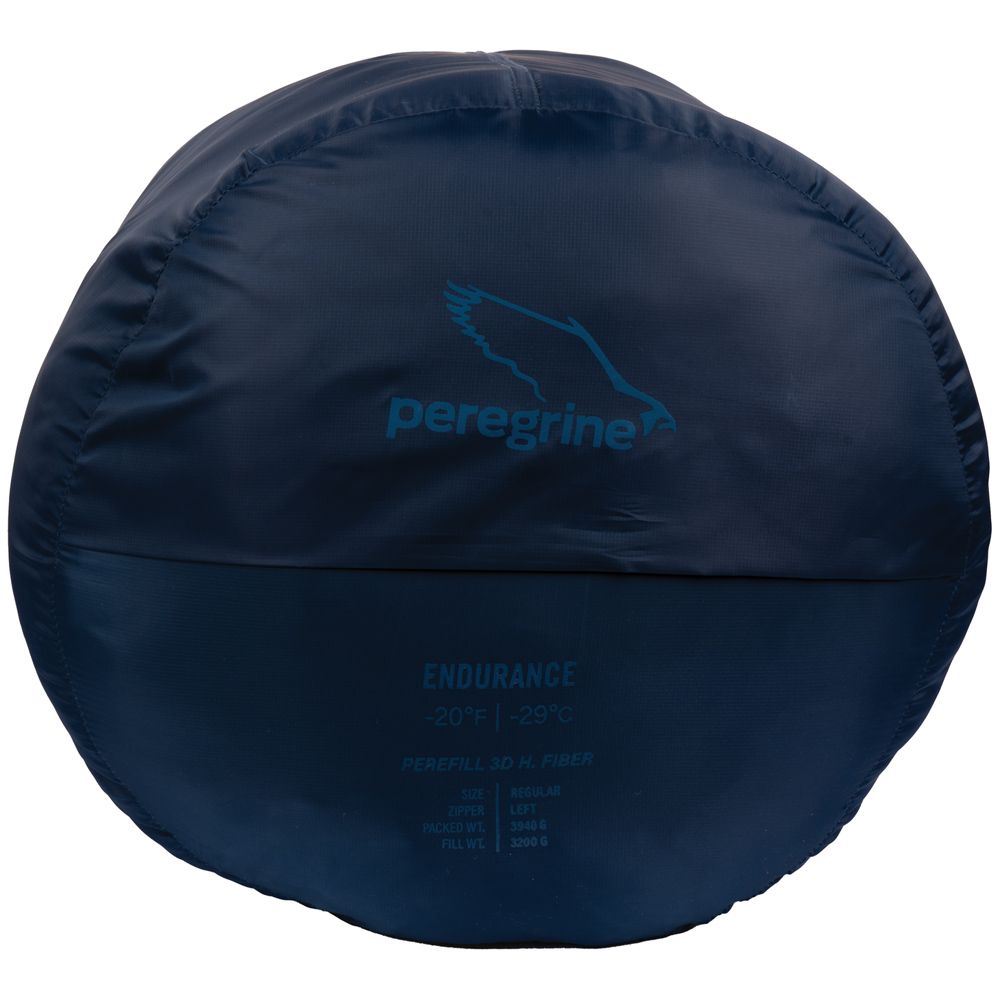 Peregrine Endurance Regular sleeping bag label showing the model and -20°F rating