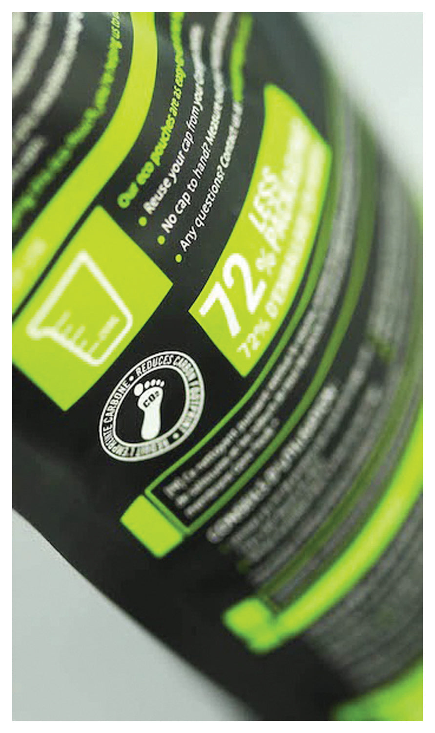 Close-up of measuring graphics and packaging information on the Grangers Performance Wash pouch