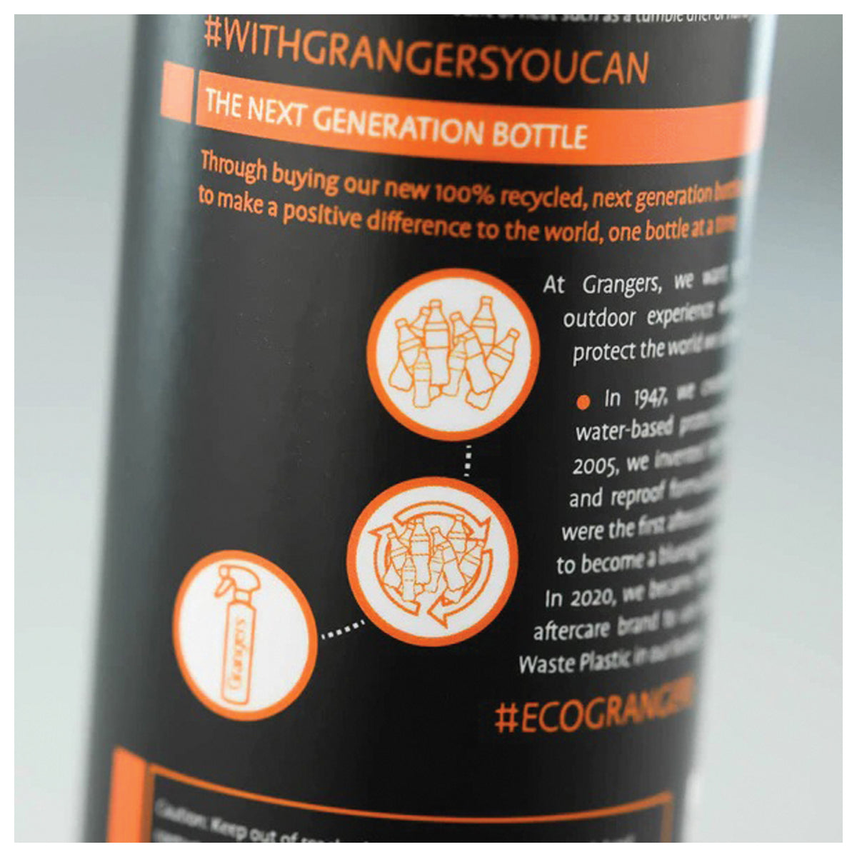 Close-up of the rear Grangers Performance Repel Plus label with clothing illustrations