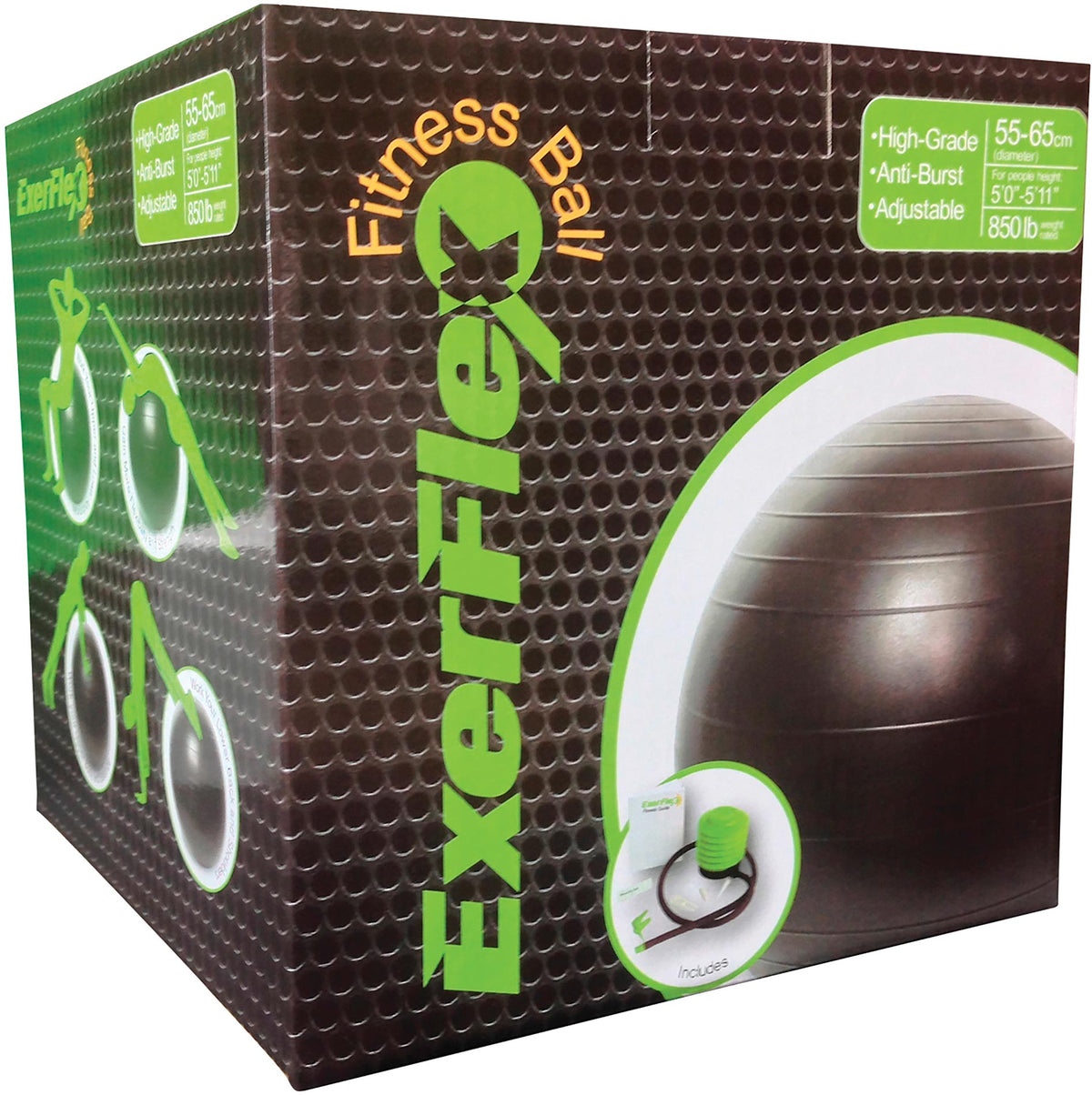 PBLX adjustable fitness ball in its green retail box