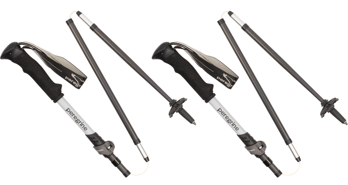 Pair of Peregrine Uinta Carbon folding trekking poles with sections folded for storage