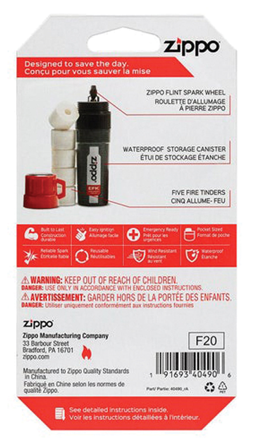 Zippo Emergency Fire Kit packaging with instructions