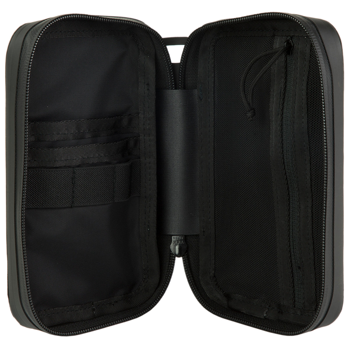 Black Magpul DAKA Utility Organizer, Standard, open to show interior pockets and elastic loops