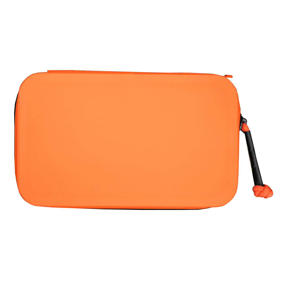 Orange Magpul DAKA Utility Organizer, Standard, closed and viewed from the front