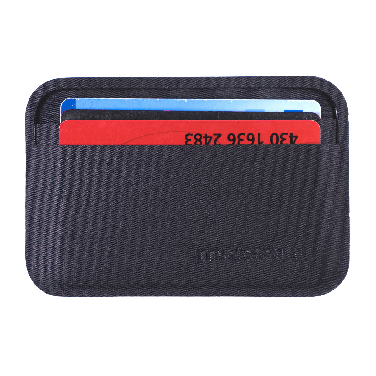 Black Magpul DAKA Everyday Wallet with sample cards in its card pockets