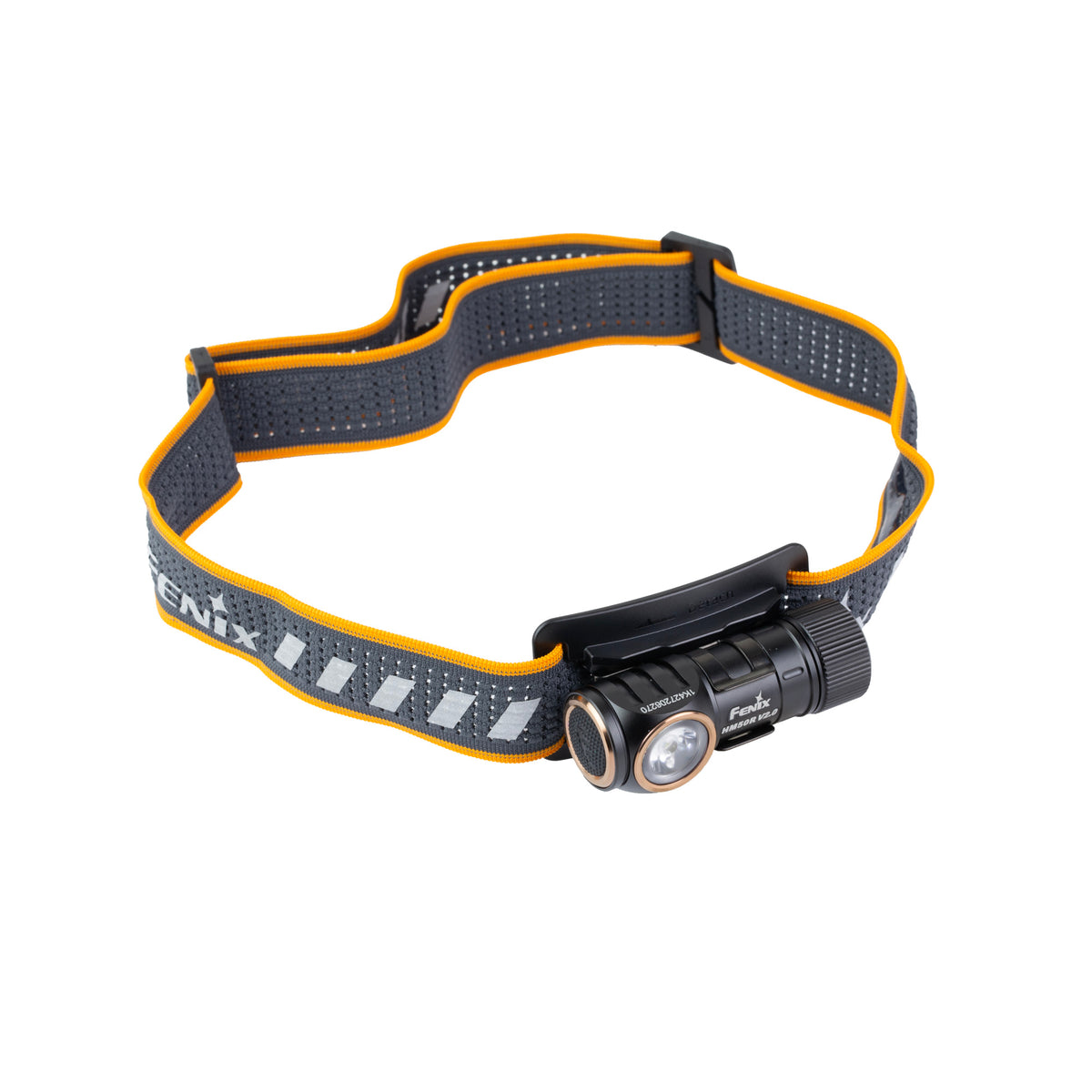 Fenix HM50R V2.0 headlamp from the opposite angle, showing the lamp face and side switch