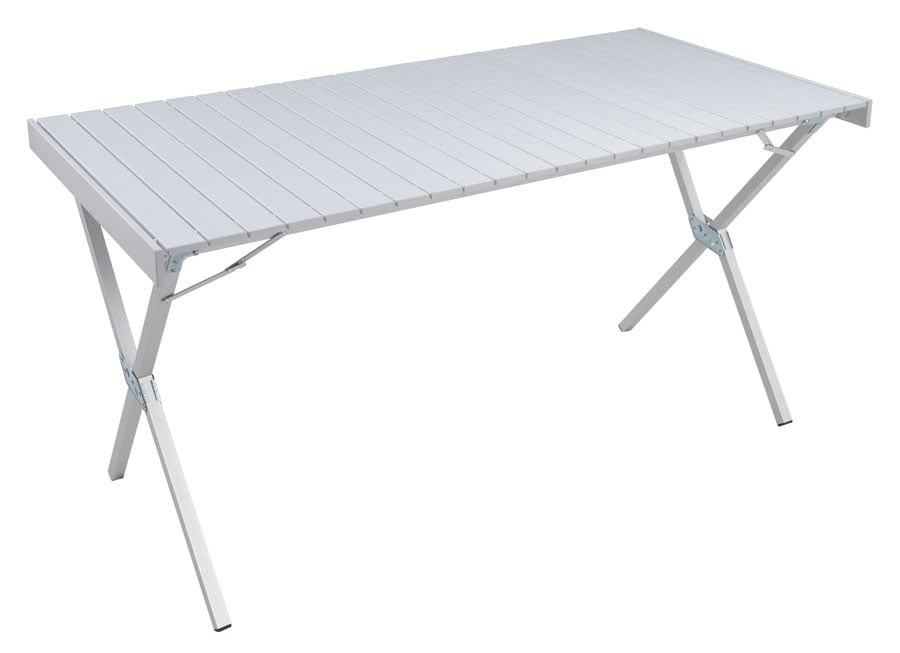ALPS XL Dining Table in Silver shown open on its aluminum X-frame
