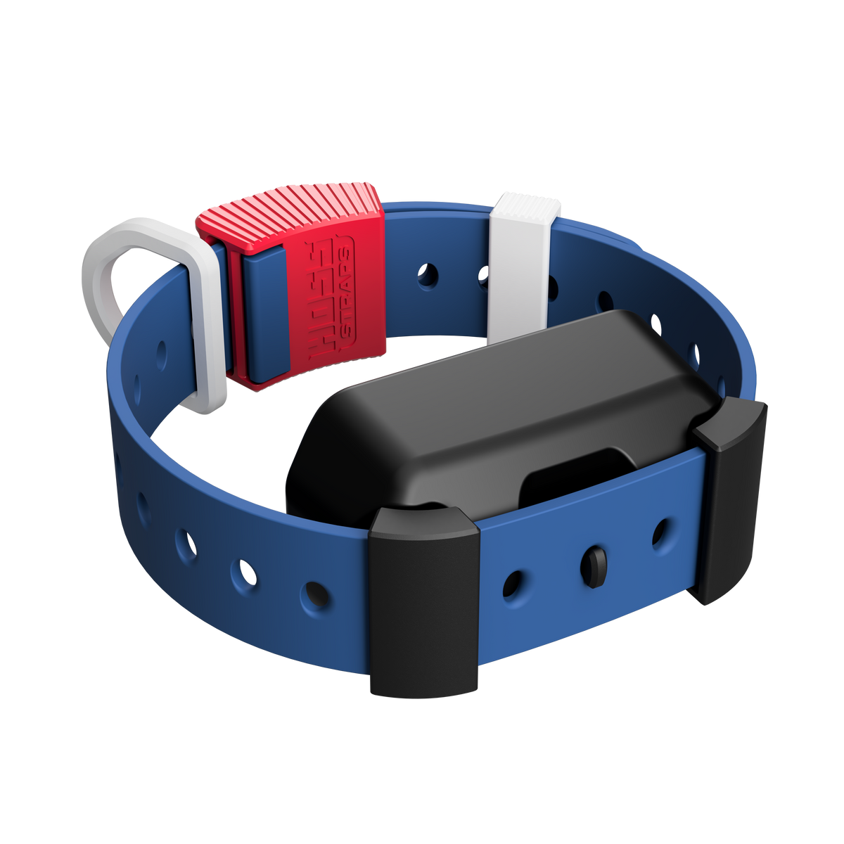 Hoss Straps Training Collar Setup - blue with red buckle and collar device example, product view