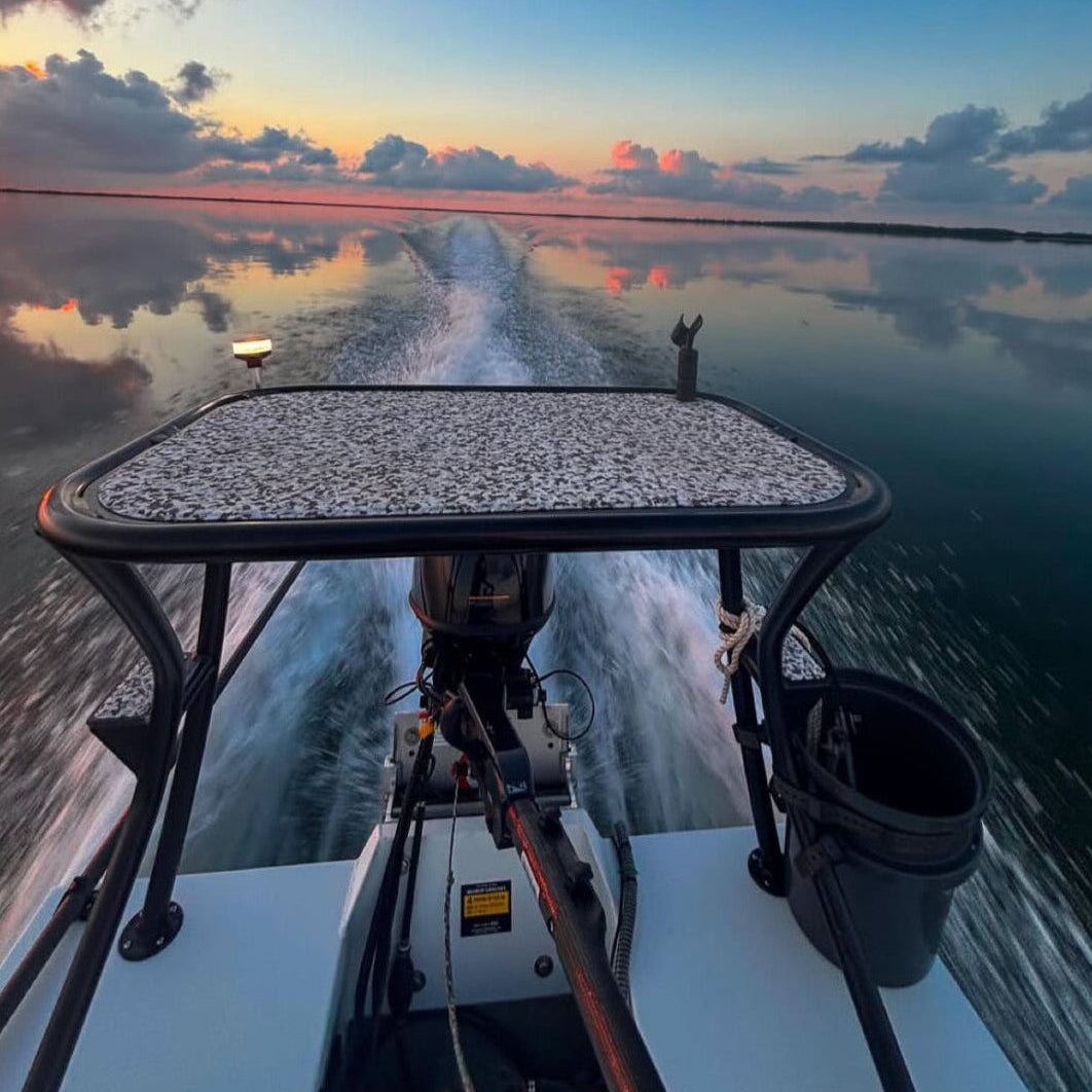 View over the front of a boat using Hoss bucket straps