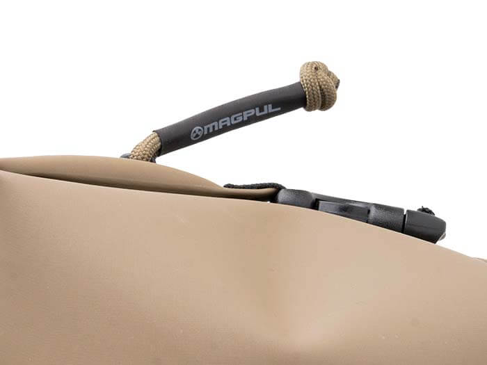 Close-up of the cord zipper pull on a Flat Dark Earth Magpul DAKA Takeout Large bag