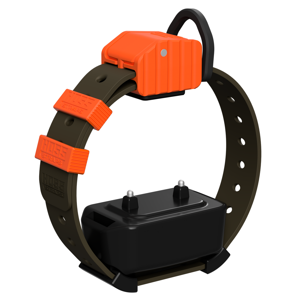 Hoss Straps Pro Series Training Collar Setup - olive strap with orange buckle and device example, product view
