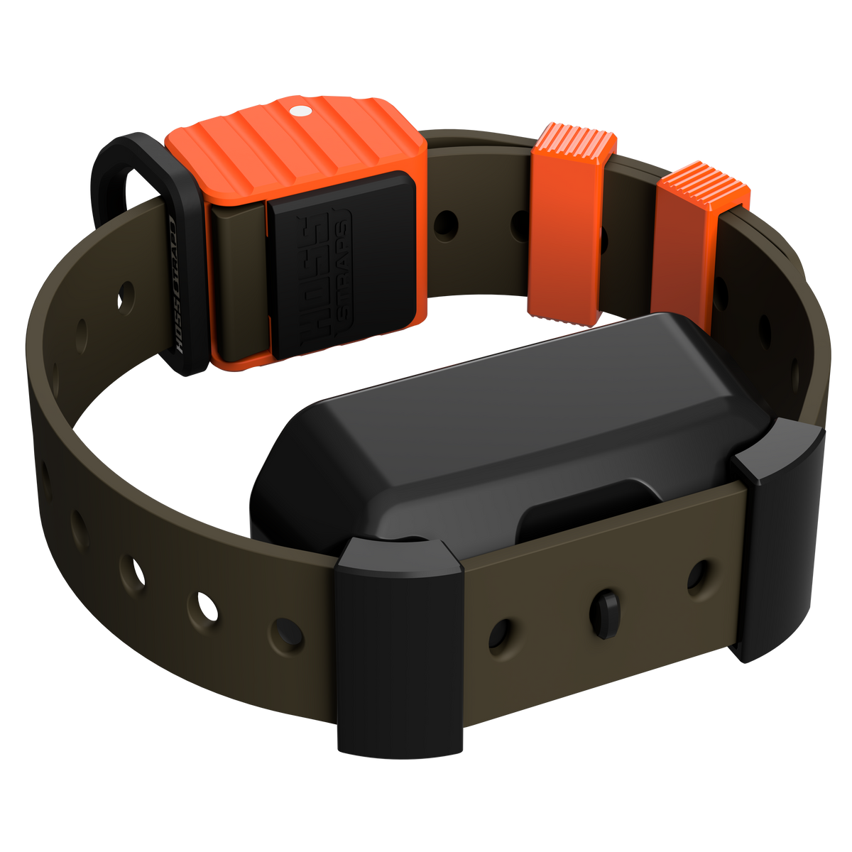 Hoss Straps Pro Series Training Collar Setup - olive strap with orange buckle and black device example, product view
