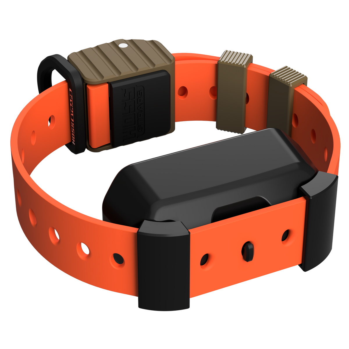 Hoss Straps Pro Series Training Collar Setup - orange strap with tan buckle and black device example, product view
