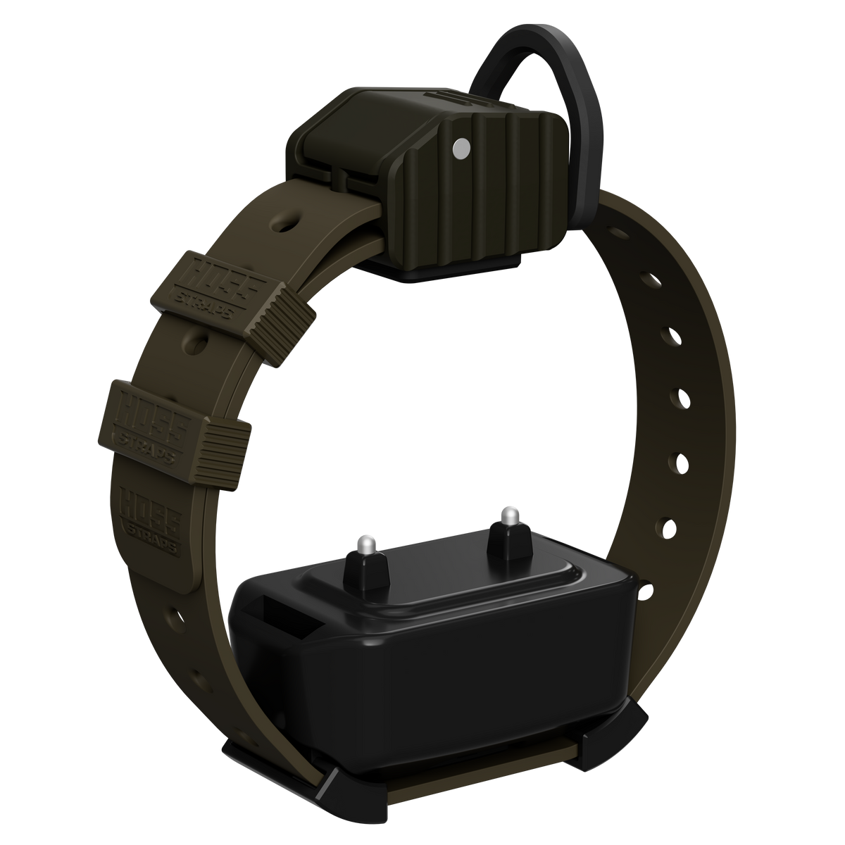Hoss Straps Pro Series Training Collar Setup - olive strap with device example, product view