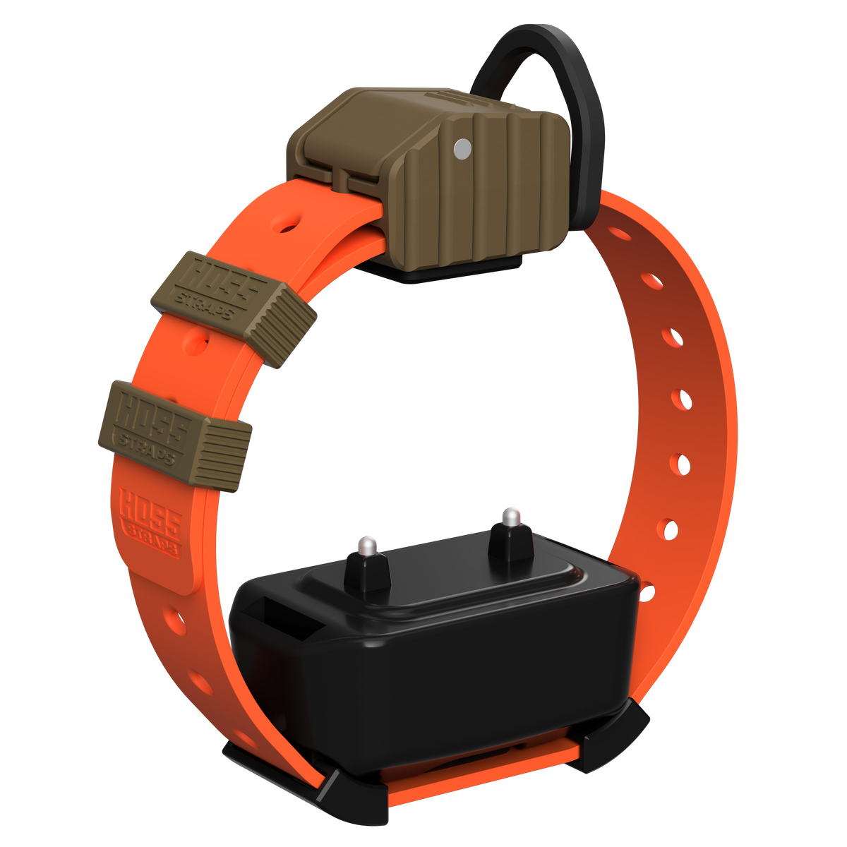Hoss Straps Pro Series Training Collar Setup - orange strap with tan buckle and device example, product view