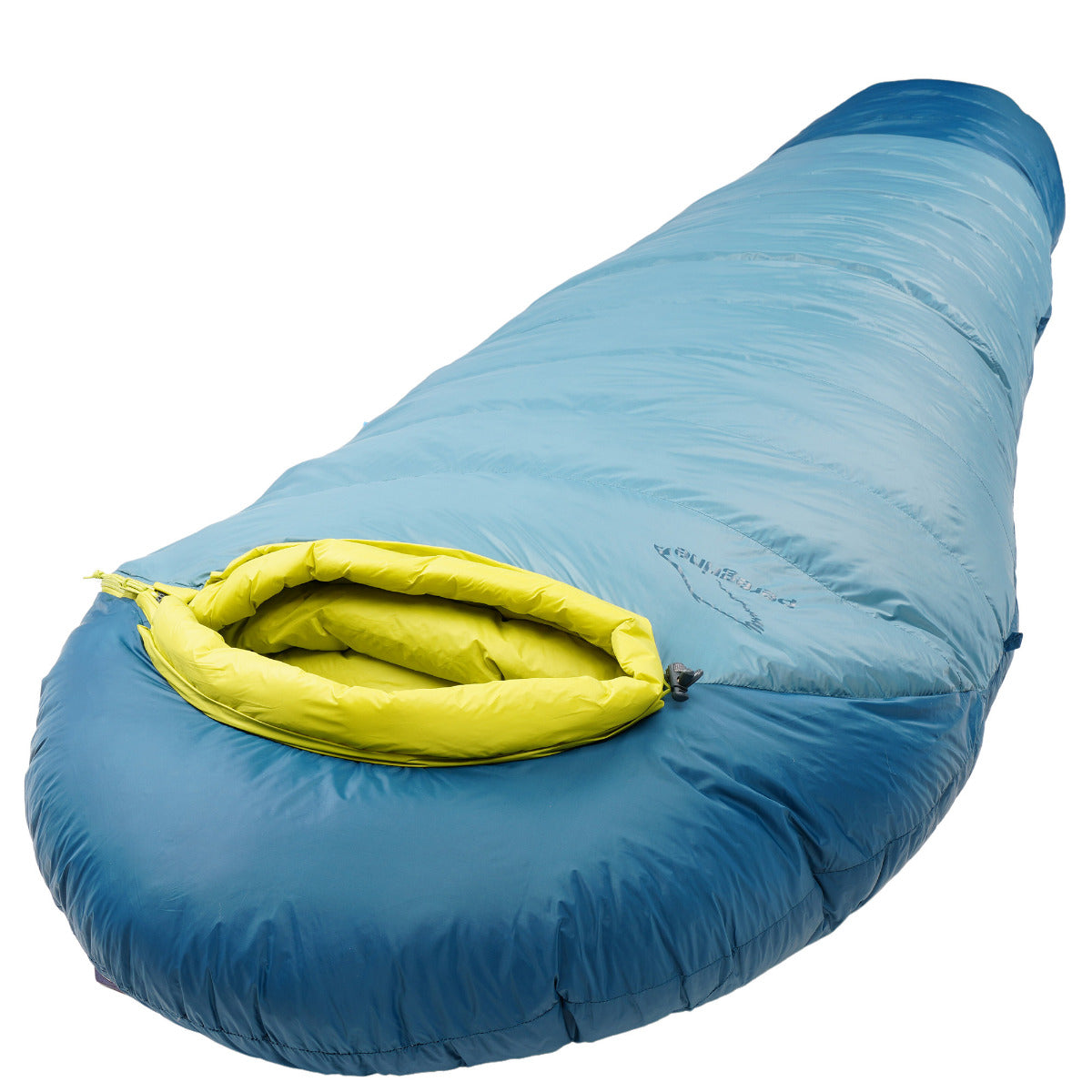 Angled close-up of the open hood on the Peregrine Anatum sleeping bag