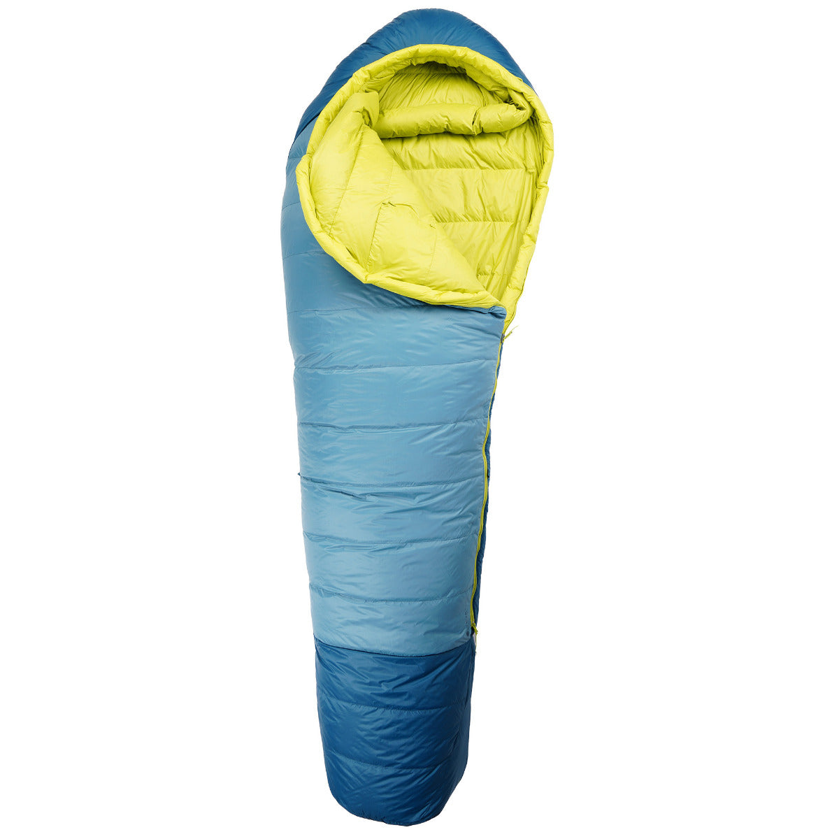 Peregrine Anatum sleeping bag unzipped at the top to show the yellow lining